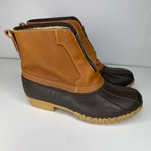 Vintage LL Bean Women's Leather Duck Boots Sherpa Lined Zip Front Size 8 M